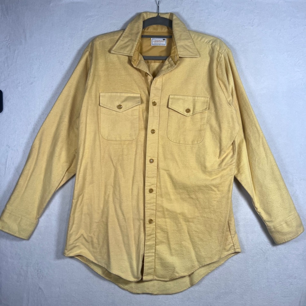 Vintage Haband Paterson NJ Yellow Flannel Shirt Mens Large 16-16.5 Button Up